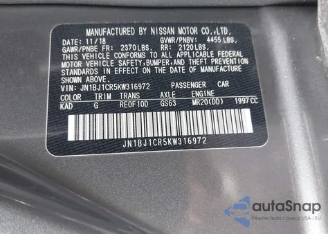 2019 Nissan Rogue Sport S z USA, uszkodzony, nr VIN JN1BJ1CR5KW316972